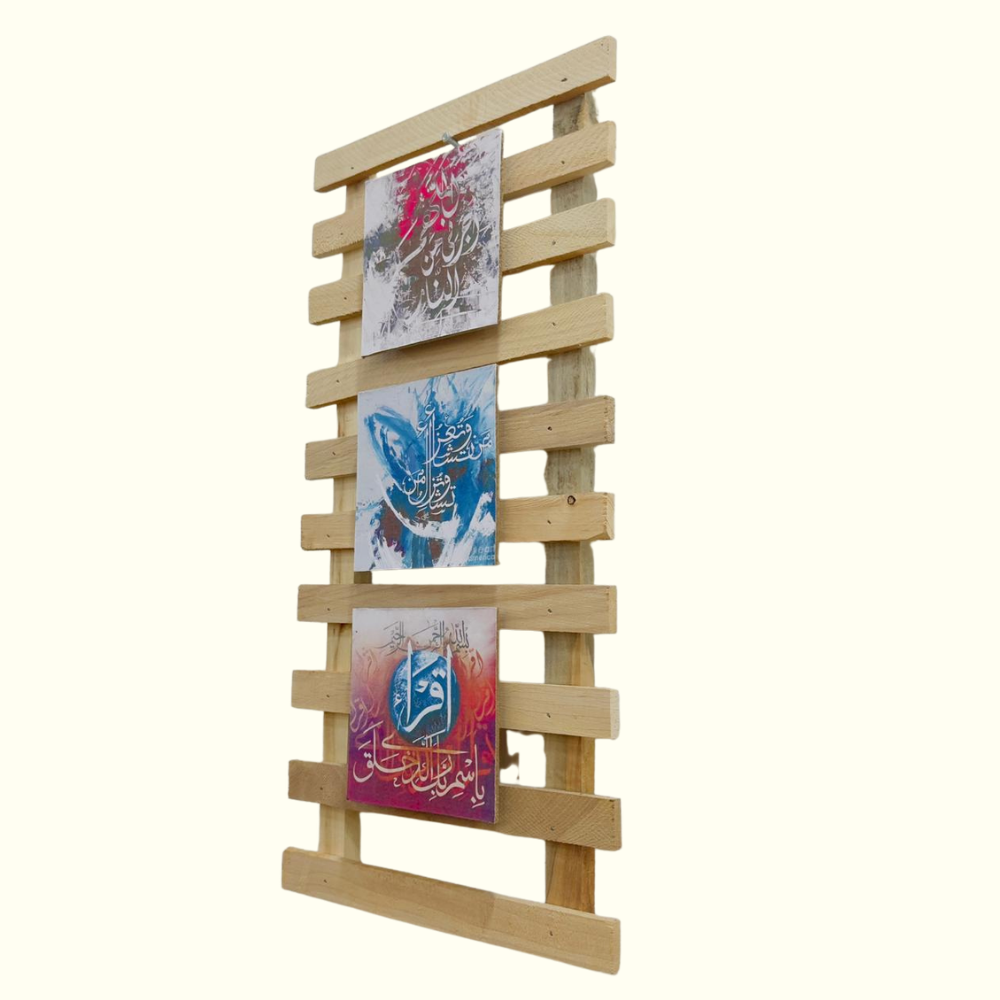 Handcrafted Wooden Islamic Calligraphy Wall Hanging (3 Panel Design) - Image 3